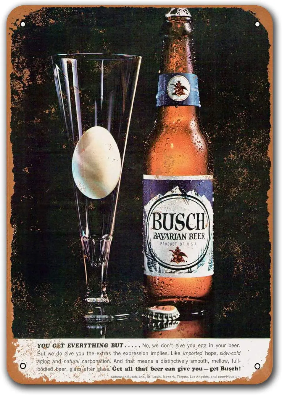 

Vintage Metal Sign Eggs in Your Beer Busch Bavarian Beer Bar Tin Signs, Sisoso Plaque Poster Pub Cafe Wall Decor 12x16 inch