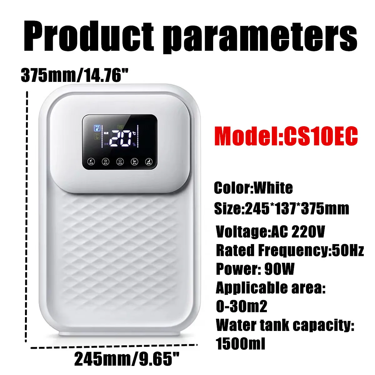 

1500ml Dehumidifier Home Closet Air Dryer Dehumidifier Air Purifier Automatic Defrost Touch Screen for Bedroom Bathroom Kitchen