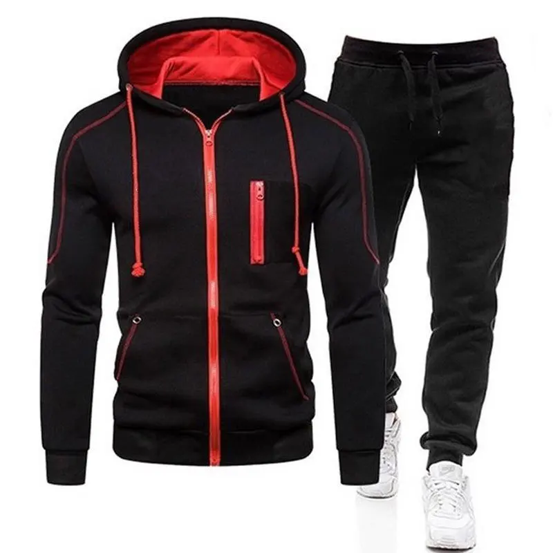 

2021 autumn winter jogging homme mens Sweatshirt+pants Fashion Thick warm pocket Oversized Casual men Hoodie set ropa hombre