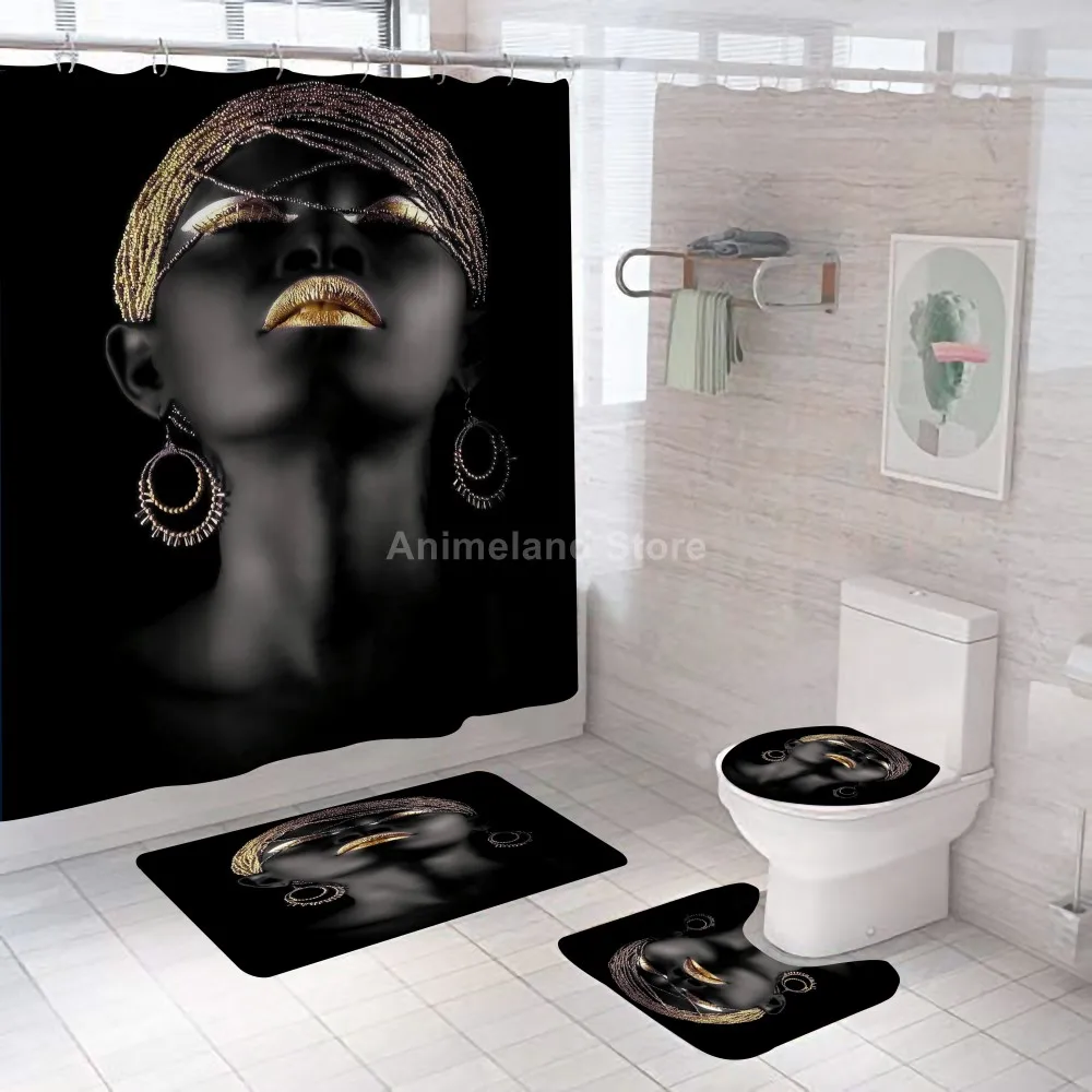 Желтая Красивая занавеска для душа африканских девушек ванной комнаты наборы