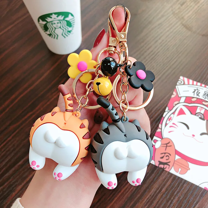 Брелок для ключей из ПВХ креативный милый мультяшный брелок с кошачьей парочкой