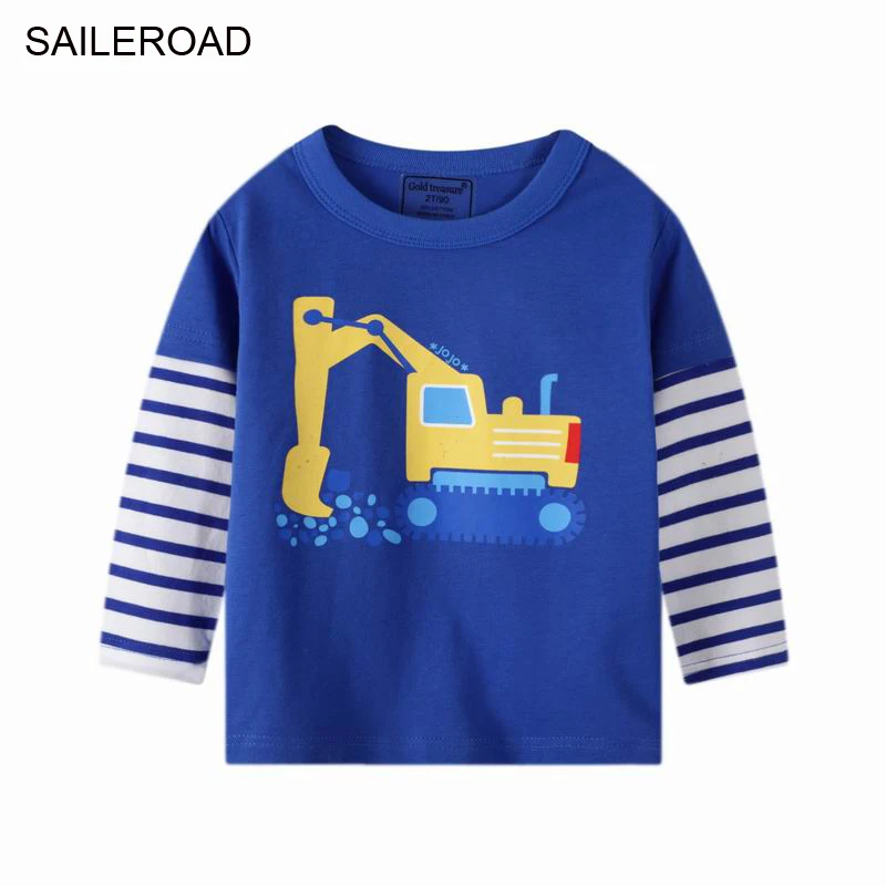 

SAILEROAD/хлопковые рубашки для детей осенняя одежда для мальчиков футболка с длинными рукавами; Футболки; От 2 до 7 лет экскаваторы рубашка