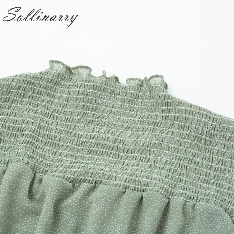 Sollinarry с воротником-стойкой Женский Короткие блузки рубашки 2019 Twist Ruffles осенние