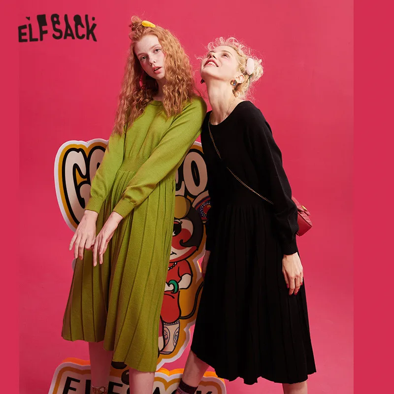 Женское трикотажное платье ELFSACK разноцветное однотонное свитер с рукавами