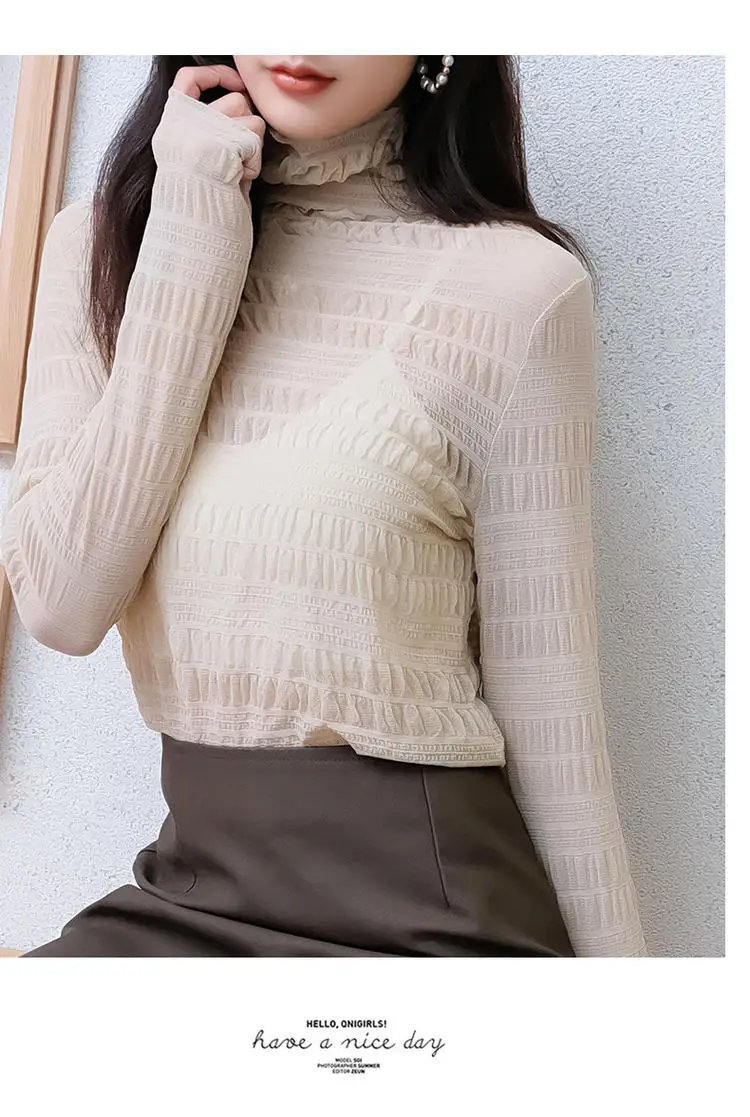 

Qooth Women Mesh Blouse Loose Casual Long Sleeve Thin Tops Student Lace Shirts Black Elegant Tops Autumn 2020 Clothes QT294