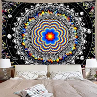 mandala black tapestry wall hanging psychedelic carpet sun moon trippy tapestry tree of life wall decor bedroom room decoration