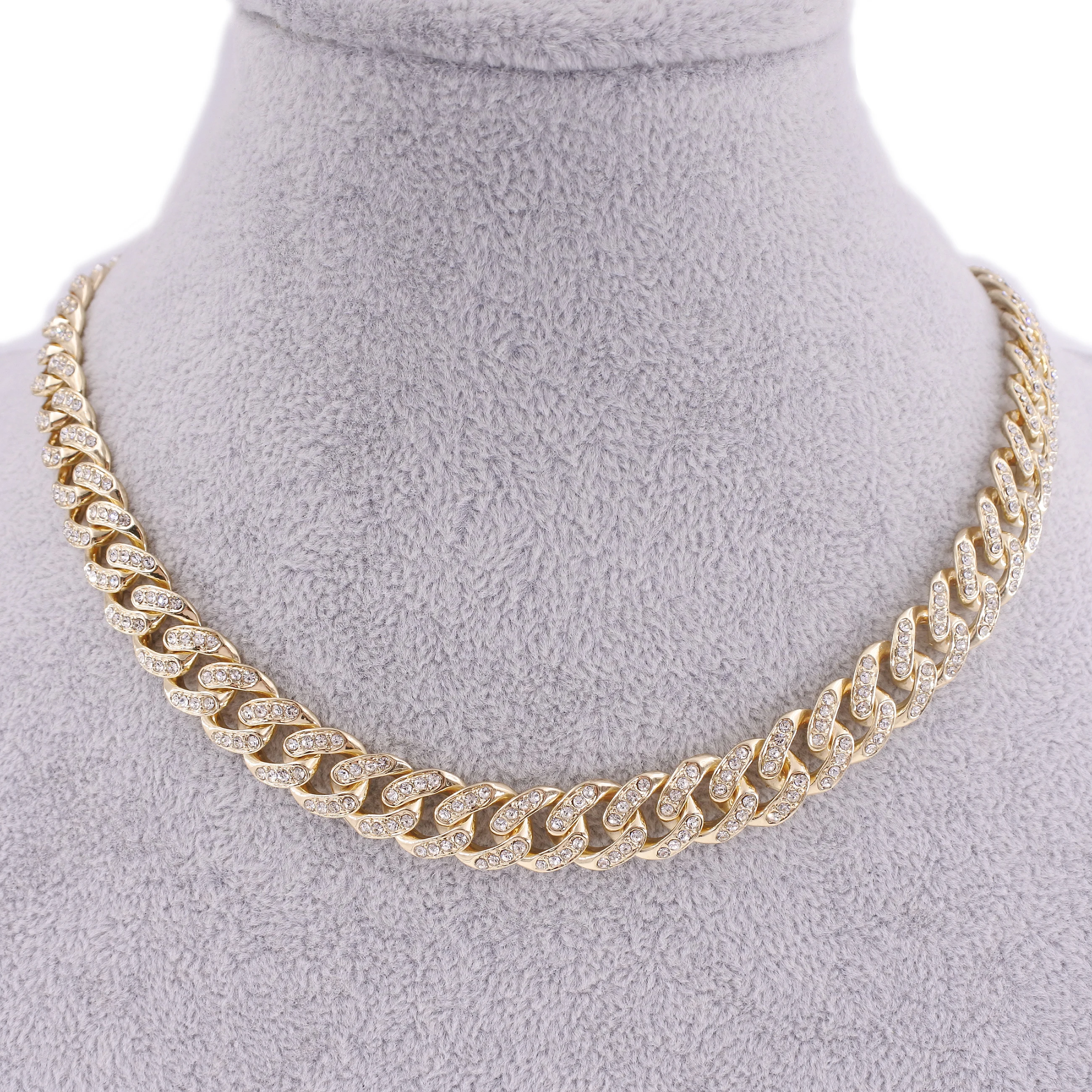 

Hip hop cuban link chain women crystal necklace 13mm wide 16inch choker iced out bling fashion jewelry 1 row cz rose gold rapper