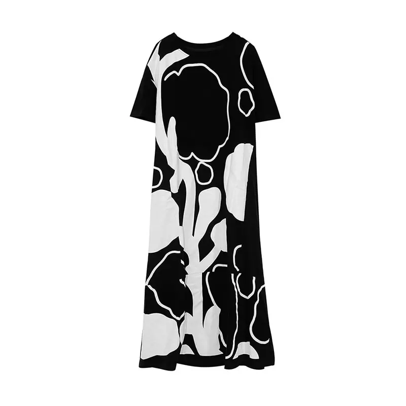 

XITAO Irregular Contrast Color Print Dress Fashion Loose Large Sizer Women Spring Autumn New Simplicity Long Sleeve WMD2289