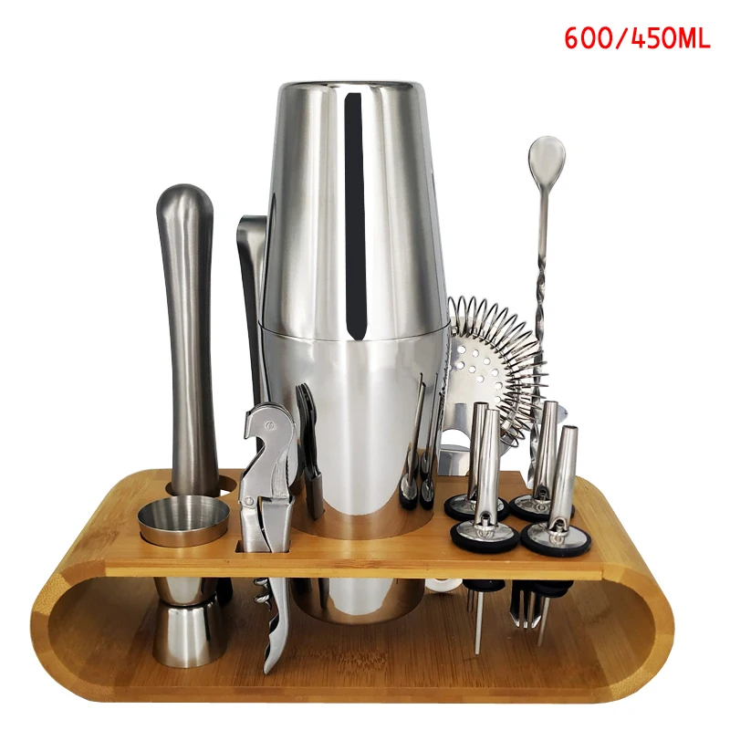 13Pcs 600 450ml 13 шт./компл. Нержавеющая сталь Бостонский шейкер для винного бара смеситель комплект Бармен Коктейль ручной шейкер набор инструментов панели инструментов с держателем - Цвет: 13Pcs 600 450ml