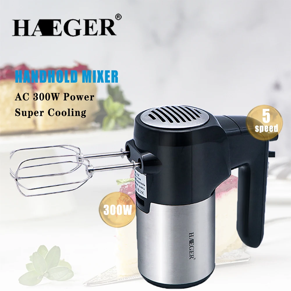 

HAEGER Hand Mixer Electric for Cake Dough Maker 300W Cake Maker Egg Beater Handheld Dough Blender 5 Speeds Food Processor