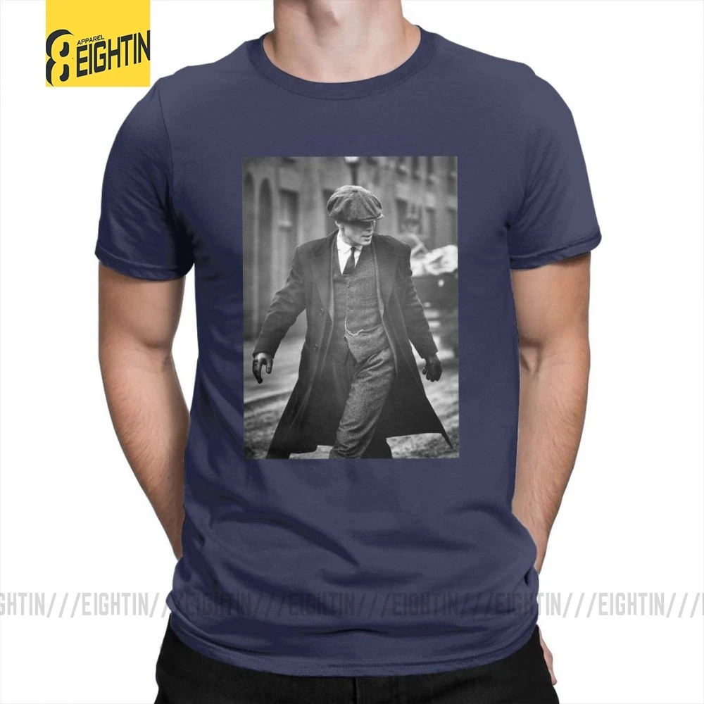 Peaky blinds рубашка и товары из очищенного хлопка классические футболки Летние футболки с коротким рукавом с вырезом лодочкой мужские футболки размера плюс - Цвет: Тёмно-синий