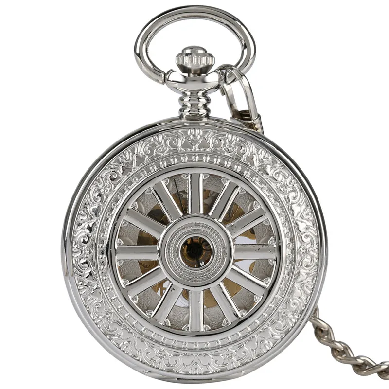 Black Silver Golden Antique Hollow Wheel Design Manual Mechanical Pocket Watch Fob Watches Pendant Clock Gifts for Men Women