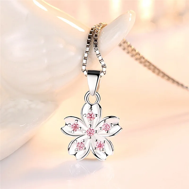 PINKSEE Crystal Flower Pendant Necklace Cute Sweet Spring Cherry Dangle Choker Jewelry Accessories | Украшения и аксессуары