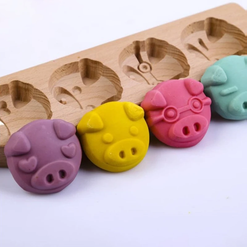 

Wooden Mooncake Mold 4 Pig Shape Pastry Baking Tool Chinese Mid-autumn Festival
