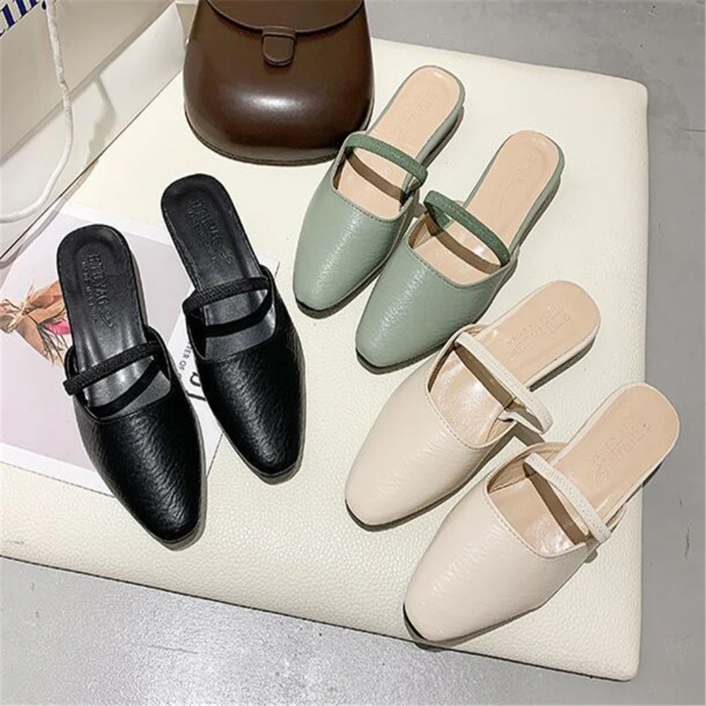 Women Sandals Sexy Low Heel Soft Leather Square Pumps Pointed Toe Scrub Summer Slingback Girl y1033 | Обувь