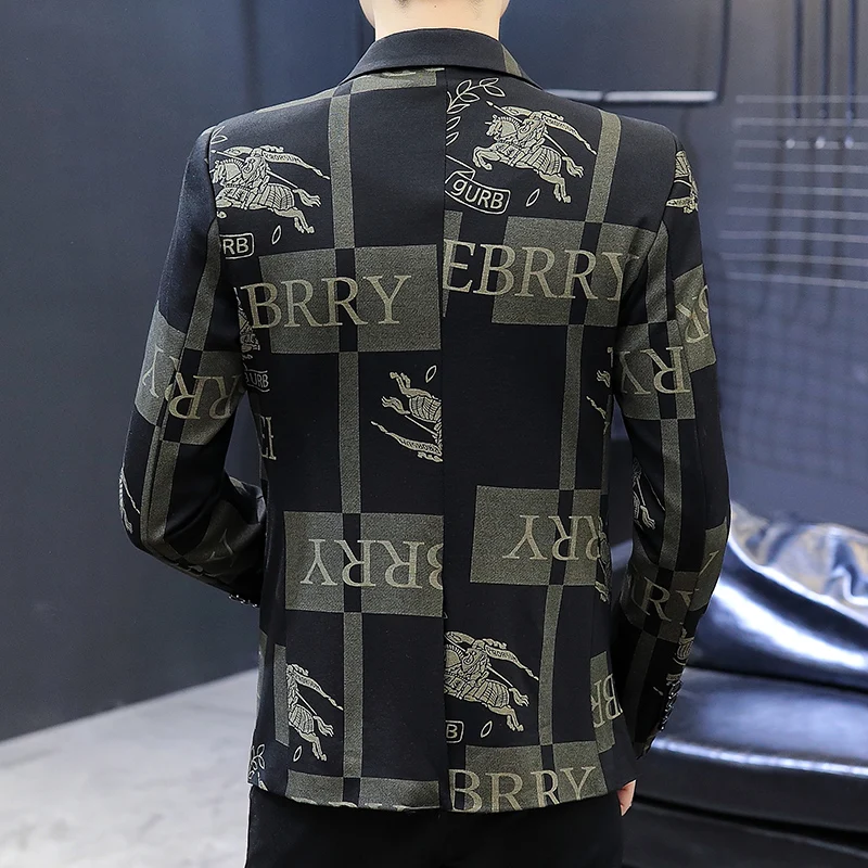 

Loldeal Men Suit Jacket Fashion Letters Batik One Button Slim Regular Version