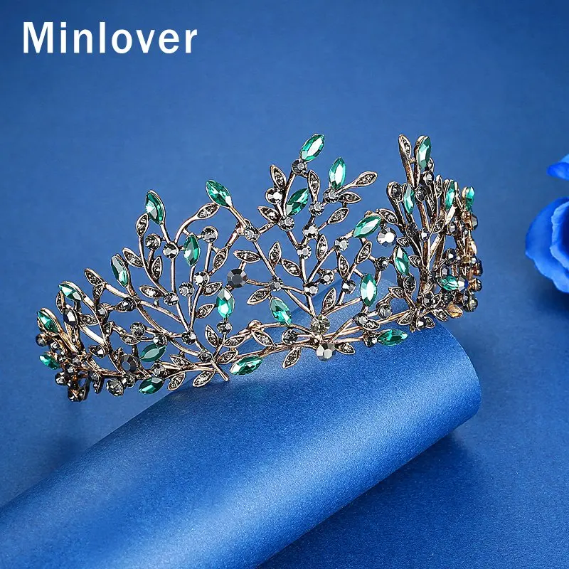 Minlover зеленый кристалл барокко невесты диадемы и короны для женщин Свадебные украшения волос аксессуары королева диадема, Корона повязка на голову