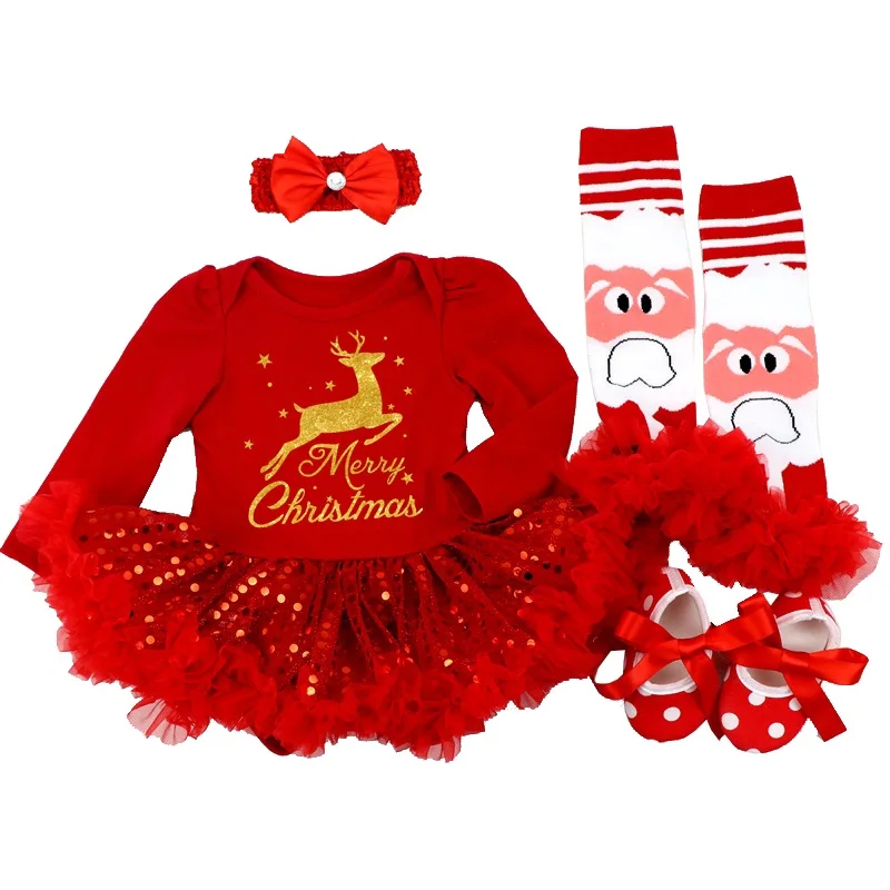 Long Sleeve Baby Girl Romper Newborn Lace Romper Girl Baby Suit Christmas Costumes for Babies and Toddlers 4pcs/3pcs/2pcs/set