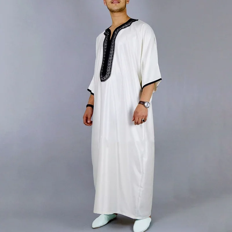 Saudi Arab Abaya Islamic Clothing Men Long Robe Kaftan Muslim Clothing For Men Pakistan Pray Plus Size Summer White Jubba Thobe