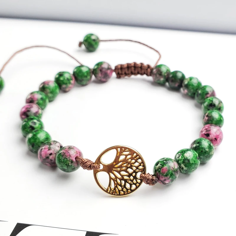 8 мм Rubys в фуксите круглый и тибетский золотистый браслет регулируемый 7 5 дюйма |