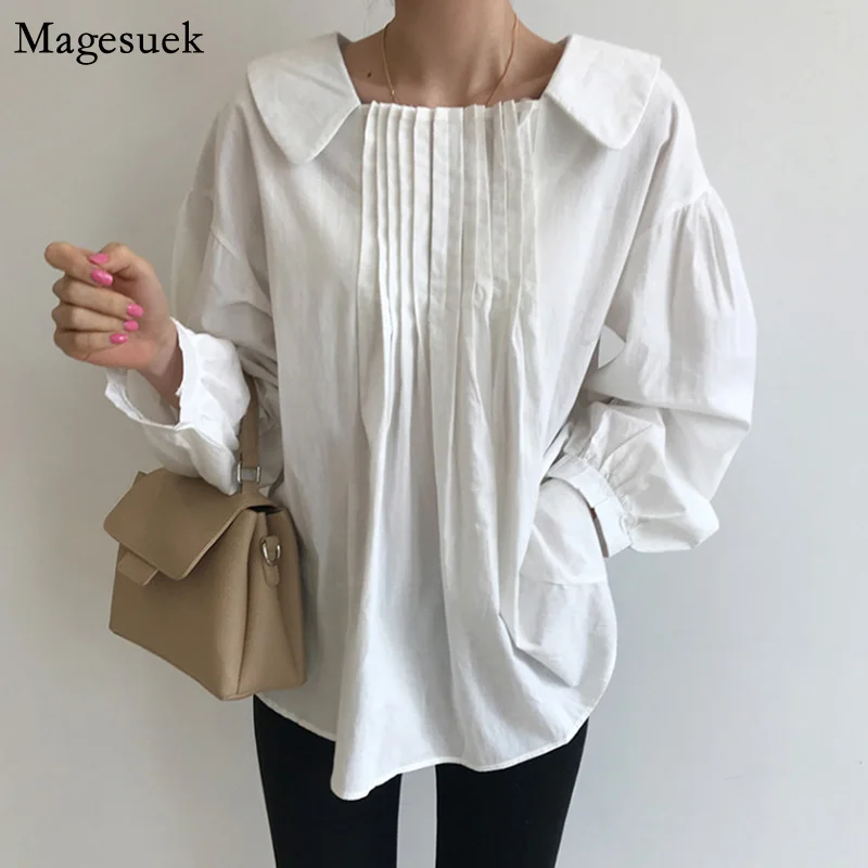 

Loose Cotton Woman Shirt Tops Square Collar White Long Sleeve Women's Blouse Autumn Vintage Casual Shirts Blusas De Mujer 16192