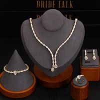 bride talk luxury unique 4pcs water drop statement jewelry set for women wedding party full cubic zircon bridal jewelry set 2020