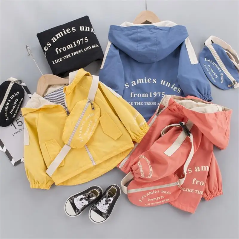 

New Hot selling boy Spring Autumn Girls Windbreaker Coat Jackets + Messenger bag Outwear For Baby Kids Coats Jacket Clothing