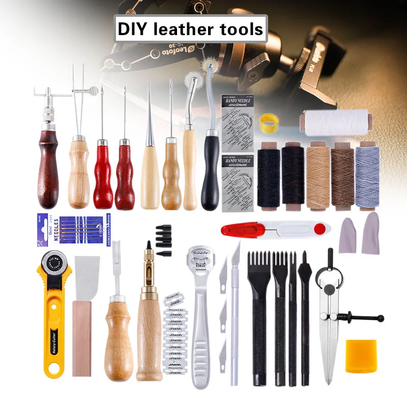 

Craft Leather Tools Kit Hand Sewing Stitching Punch Carving Work Saddle Leather craft Accessories DIY leather tools