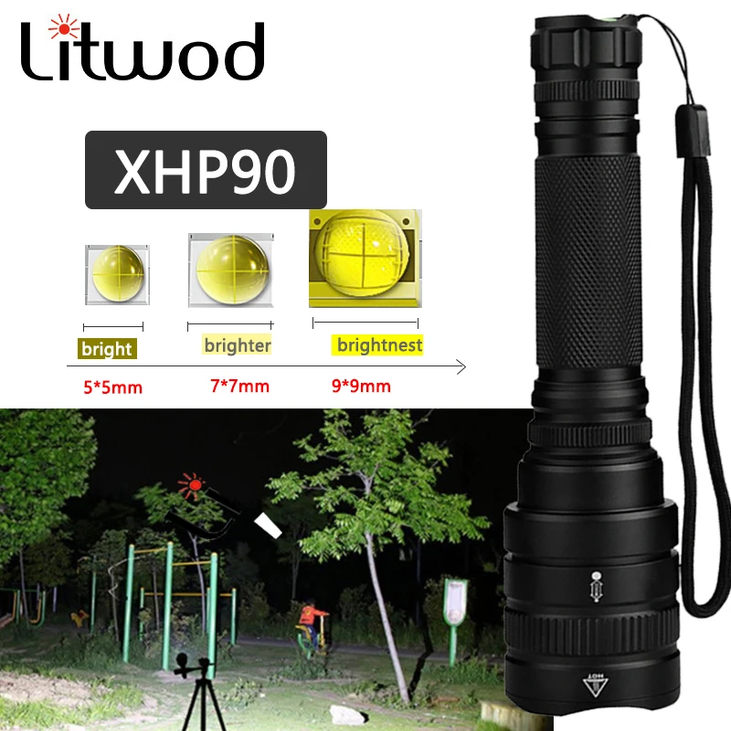Мощный светодиодный фонарь CREE XHP90.2 тактический XHP70 /50 5200 мАч 2 аккумулятора 18650