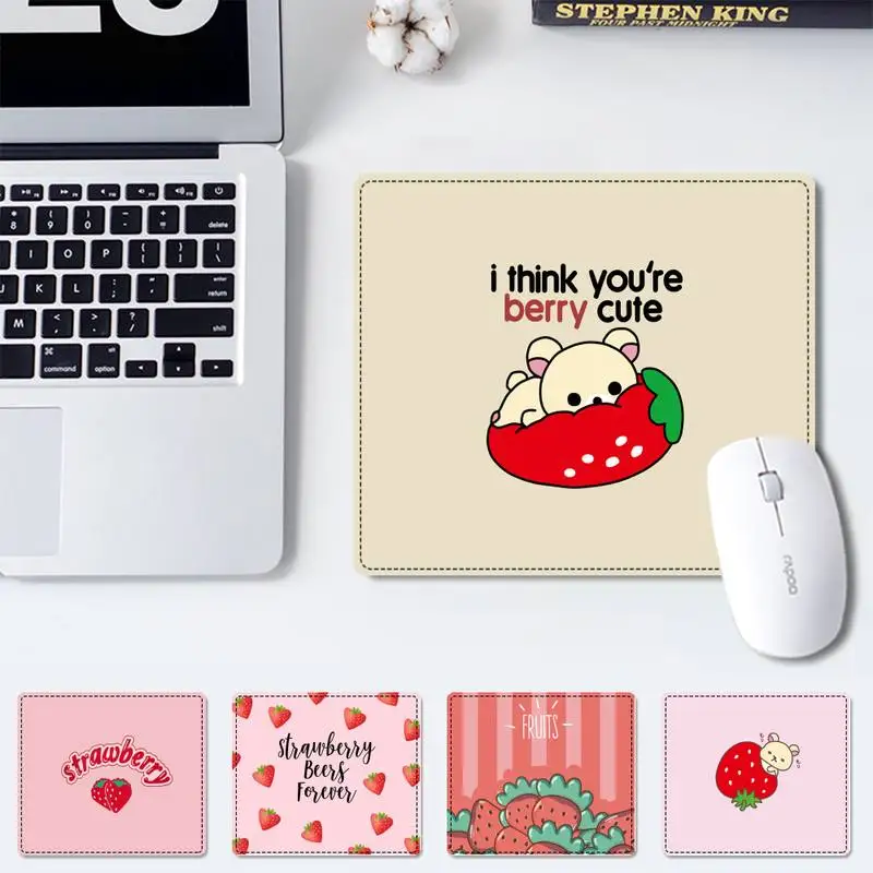 

Cute Rilakkuma strawberry Bear Mouse Pad Keyboard Mat Desk Durable Desktop Mousepad Rubber Gaming Small Mouse Pad Mouse Mat