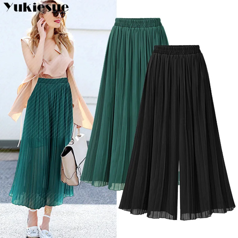 Женские шифоновые прямые брюки с завышенной талией Свободные повседневные