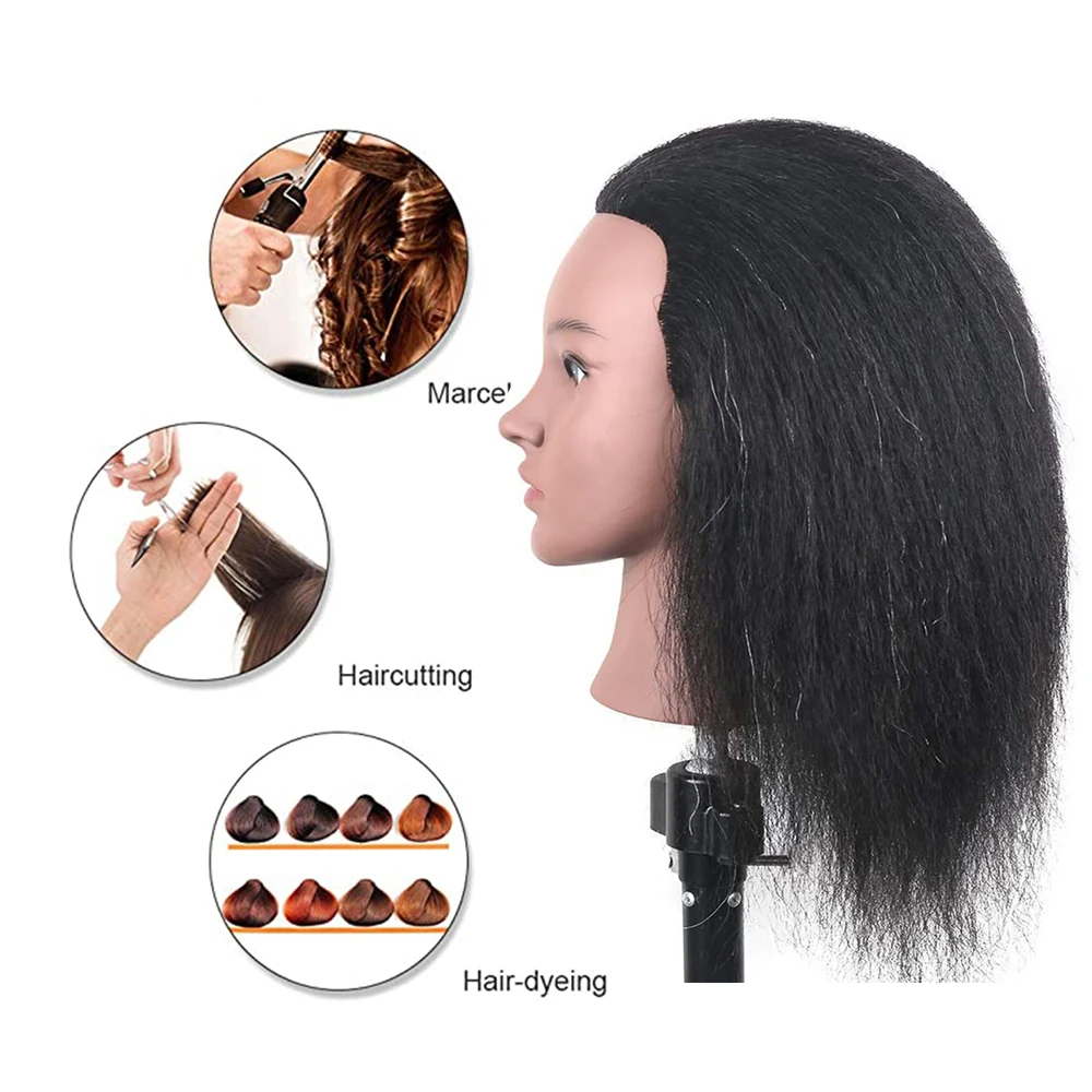 

100% afro human hair mannequin head with Desktop tripod for Hairdressers Hairstyles design Goods Maniquin training Doll head