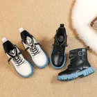 Детские зимние ботинки на платформе, модные теплые ботильоны с цветной подошвой для мальчиков и девочек, удобные универсальные короткие ботинки ручной работы для детей, 26-37