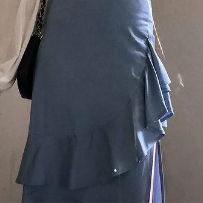 

Skirts Women Blue Ins College Trendy BF Style Asymmetrical Feminino Ruffles Popular Casual Design Solid Spring Empire Side Slit