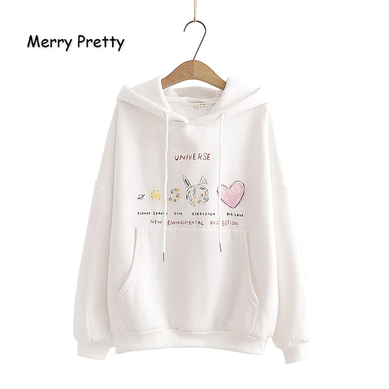 Женские толстовки с капюшоном MERRY PRETTY в стиле Харадзюку зимние Бархатные