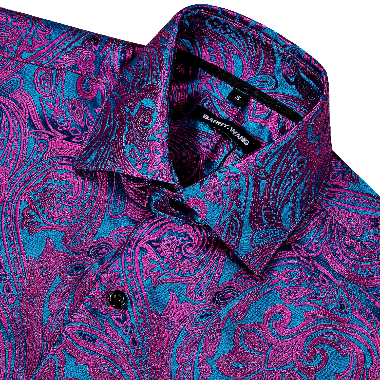 Barry.Wang Luxury Rose Red Paisley Silk Shirts Men Long Sleeve Casual Flower Shirts For Men Designer Fit Dress Shirt BCY-0029
