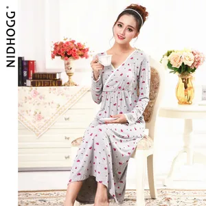 Осеннее мягкое свободное Ночное платье Женская одежда для беременных ночная рубашка с длинными рукавами размера плюс ночная рубашка из модала