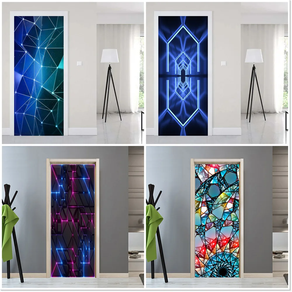 Синий абстрактный треугольник художественный постер для обновления дверей