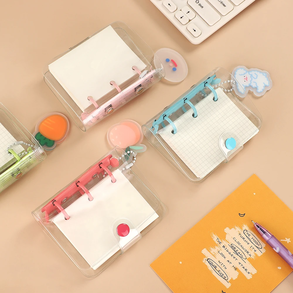 

Cute Transparent 3 Ring Mini Loose-leaf Notebook Student Portable Hand Book Ring Binder Kawaii School Supplies Stationery