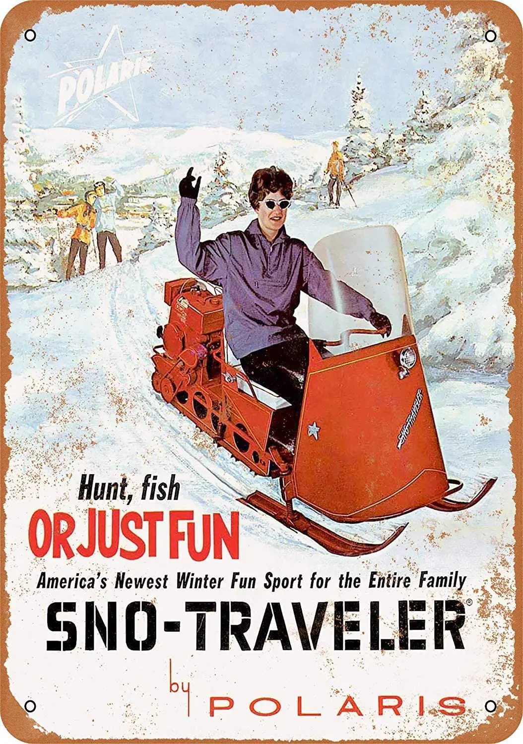 

SRongmaoTin Metal Sign Vintage Look 1963 Polaris SNOTraveler Snowmobiles Bar Cafe Home Wall Art Deco