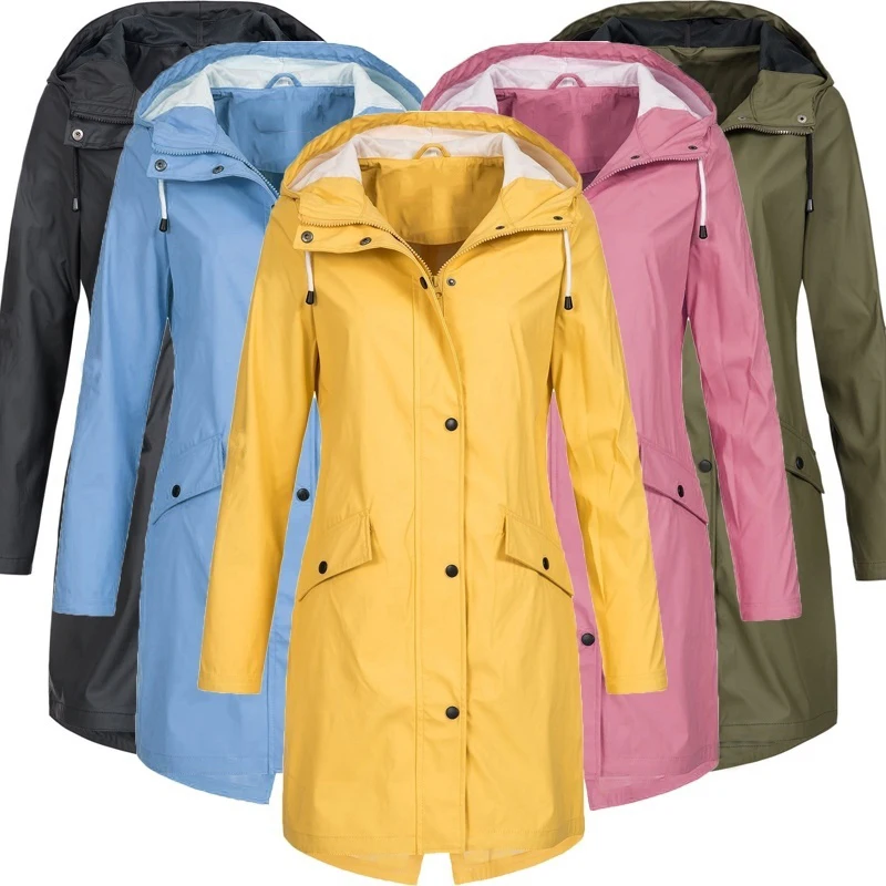 

Women Long Sleeve Waterproof Coat Hooded Overcoat Outdoor Parka Jacket Plus Size
