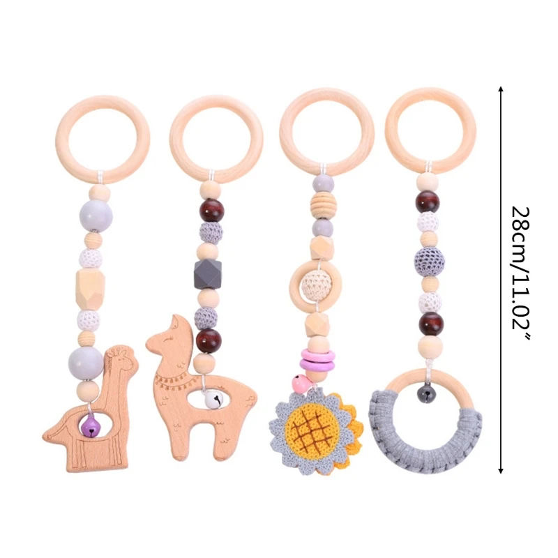 

4 Pcs/Set Baby Teething Nursing Rattle Toys Gifts Play Gym Frame Stroller Hanging Pendants Wooden Ring Teether Molar