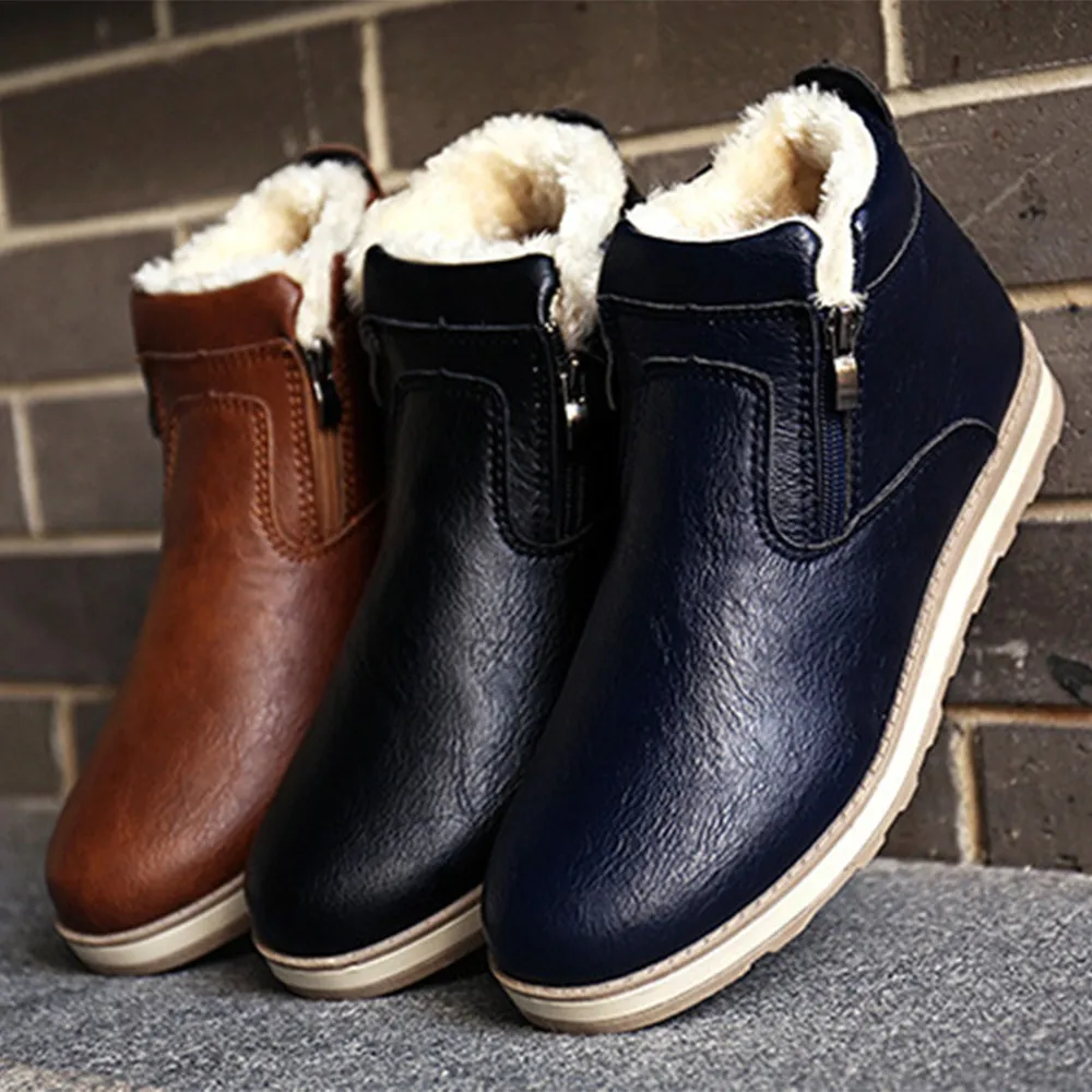 Winter Boots Men 2019 Warm Snow Casual Plush Zipper Shoes Slip On Fur #G3 | Обувь