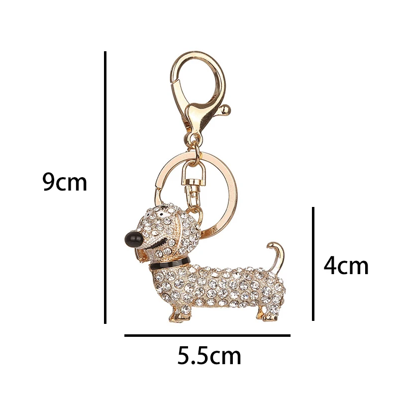 

Crystal Dachshund Dog Animal Keychain Alloy Rhinestone Keychain Bag Car Pendant Women Keyring Fashion Jewelry Gifts 2021 New