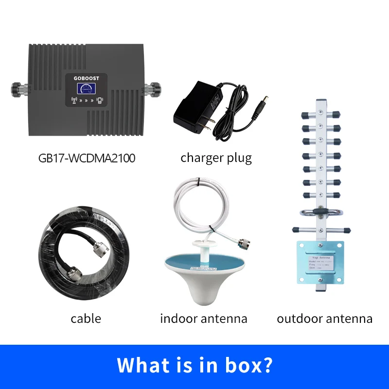 

GOBOOST Signal Booster WCDMA 2100MHz 4G BAND1 Cellular Amplifier 65DB Network Repeater Display Cell Phone Antenna a Set for Home