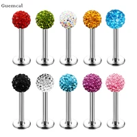 guemcal 2pcs new product creative multicolor round ball stainless steel t shaped thread lip nail piercing jewelry
