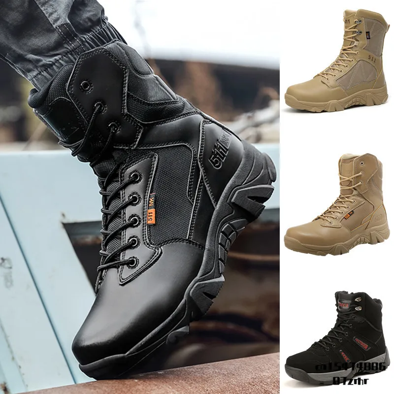 

Mens Tactical Boots High Top Hiking Shoes Lace-Up Mountain Waterproof Military Boots Thick Bottom