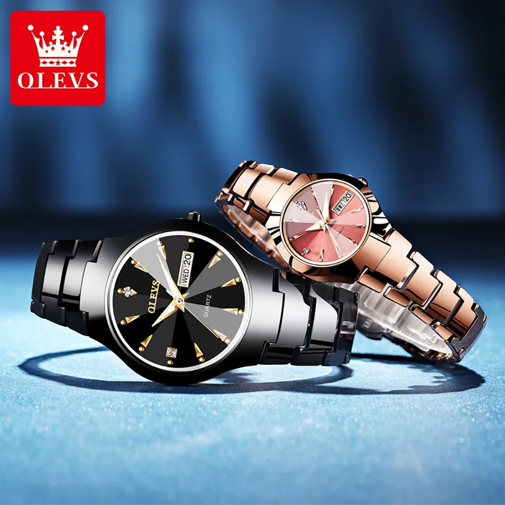 OLEVS Fashion Brand Luxury Lover Watches Quartz Calendar Dress Women Men Tungsten Steel Watch Couples Wristwatch Relojes Hombre