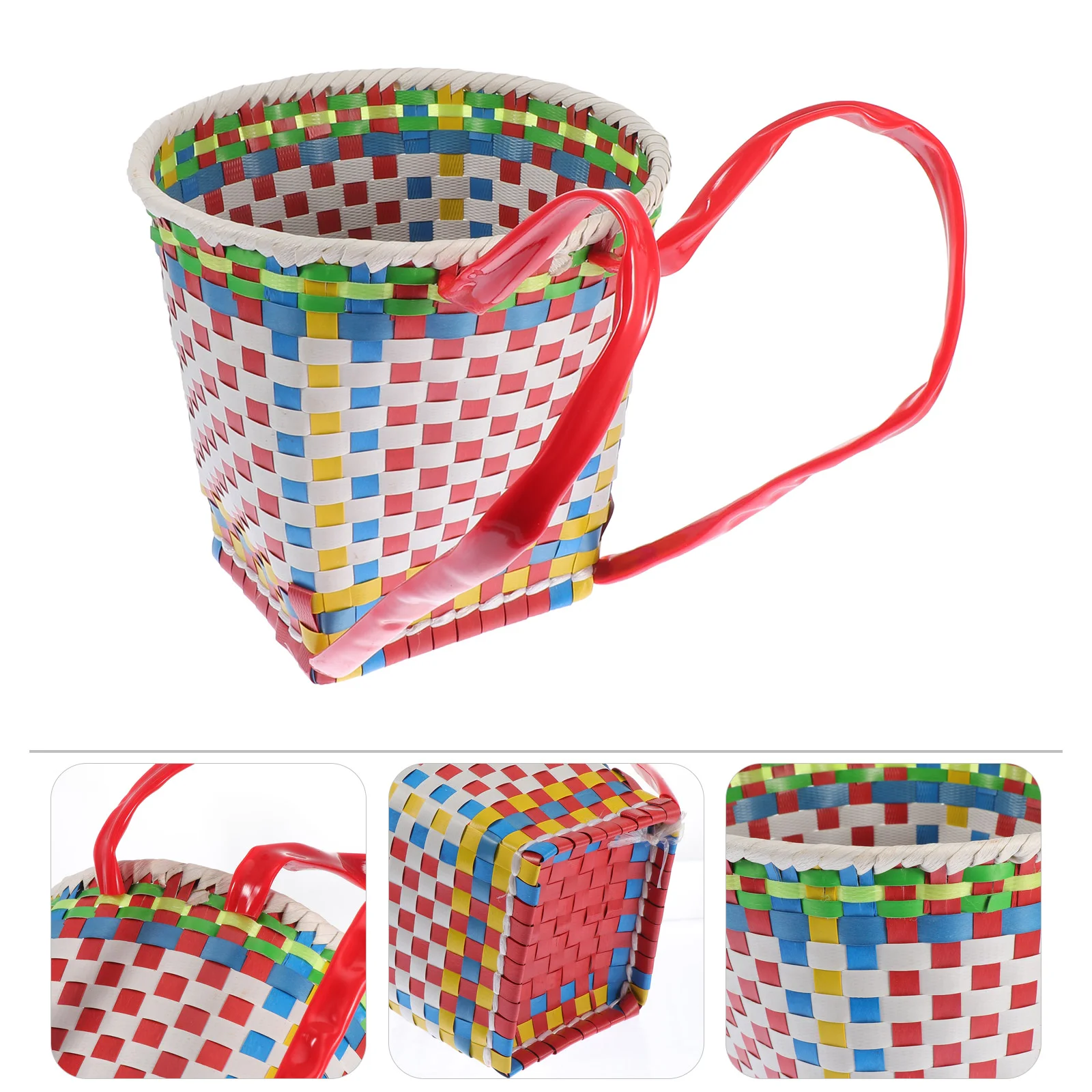 

1pc Small Basket Children Plastic Ethnic Style Back Hanging Children Basket Random Color