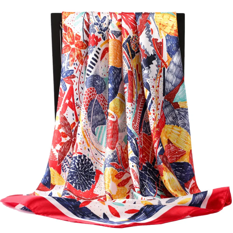 

2021 Fashion 90X90CM Sunscreen Shawl Korean Print Square Bandanna Summer Popular Silk Scarves Female Luxury Dustproof Kerchief